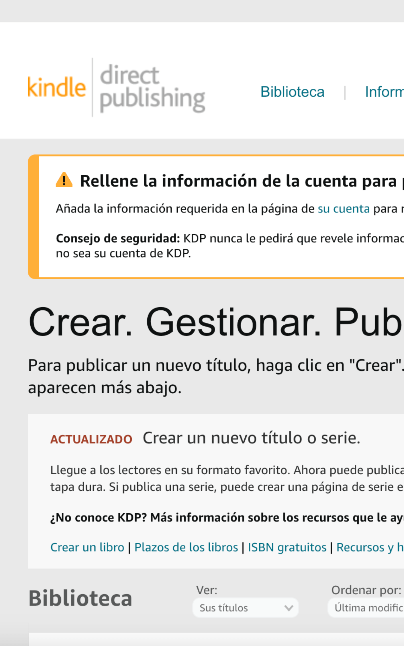 interfaz de Amazon KDP para autopublicar tu libro en Amazon